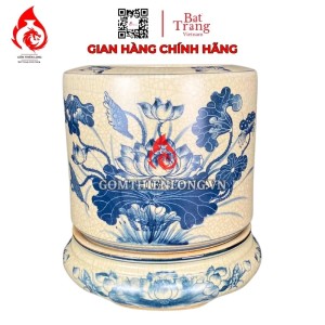 Bộ Bát Hương Men Rạn Vẽ Sen Kèm Đế Sứ SD060723