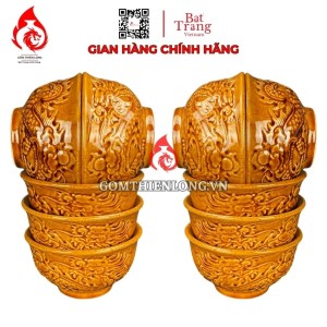 Bộ Bát Cơm Thờ Cúng Bát Tràng Men Vàng Hoàng Thổ 231158
