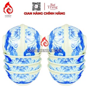 Bộ Bát Thờ Cúng Bát Tràng Men Xanh Lam Vẽ Hoa Sen 231143