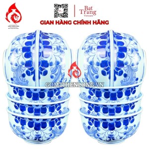 Bộ Bát Cơm Thờ Cúng Bát Tràng Men Lam Ngọc Vẽ Hoa Sen 231165