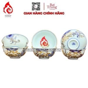 Bộ Bát Cơm Thờ Cúng Bát Tràng Men Lam Vẽ Vàng Hoa Sen 231147