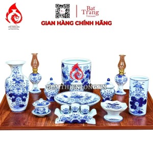 Bộ Đồ Thờ Bát Tràng Men Lam Ngọc Vẽ Hoa Sen 231166
