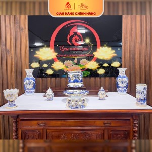 Combo Bộ Đồ Thờ Vẽ Vàng 24k Men Lam Vẽ Hoa Sen Bát Tràng Cao Cấp 252601