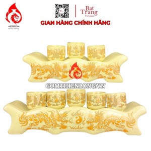 Bộ Kỷ Chén Thờ Men Vàng Vẽ Long Chầu Nguyệt 231056
