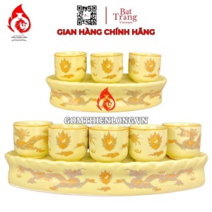 Bộ Kỷ Chén Thờ Men Vàng Vẽ Long Chầu Nguyệt 231057