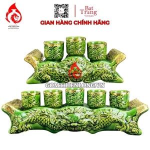 Bộ Kỷ Chén Thờ Men Xanh Ngọc Lục Bảo Đắp Nổi Rồng 231061