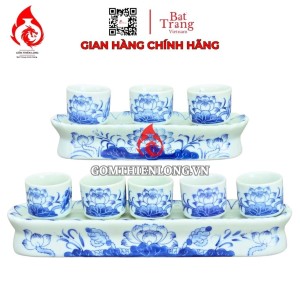 Bộ Kỷ Chén Thờ Men Lam Vẽ Hoa Sen 231045