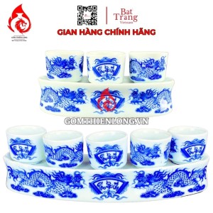 Bộ Kỷ Chén Thờ Men Lam Vẽ Long Chầu Nguyệt 231052