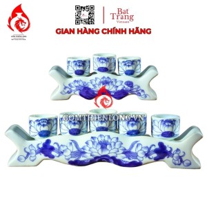Bộ Kỷ Chén Thờ Men Lam Vẽ Hoa Sen 231055