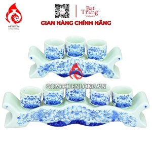 Bộ Kỷ Chén Thờ Men Lam Vẽ Hoa Sen 231043