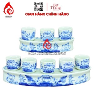 Bộ Kỷ Chén Thờ Men Lam Vẽ Hoa Sen 231044