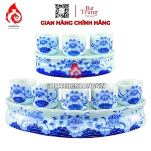 Bộ Kỷ Chén Thờ Men Lam Ngọc Vẽ Hoa Sen 231053