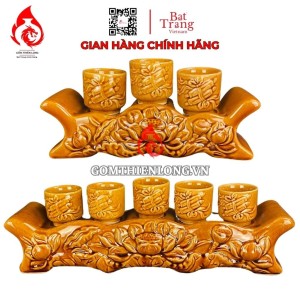 Bộ Kỷ Chén Thờ Men Vàng Hoàng Thổ Đắp Hoa Sen 231062