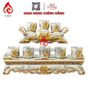 Bộ Kỷ Chén Thờ Men Rạn Vẽ Vàng 231071
