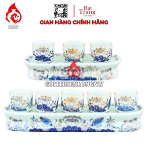 Bộ Kỷ Chén Thờ Men Lam Vẽ Vàng Hoa Sen 231047