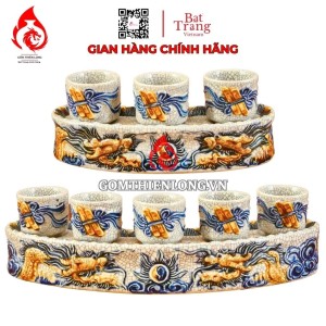 Bộ Kỷ Chén Thờ Men Rạn Đắp Nổi Long Chầu Nguyệt 231040