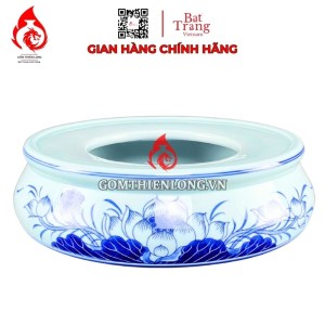 Chân Đế Bát Hương Bằng Sứ Men Lam Ngọc Vẽ Hoa Sen 231219