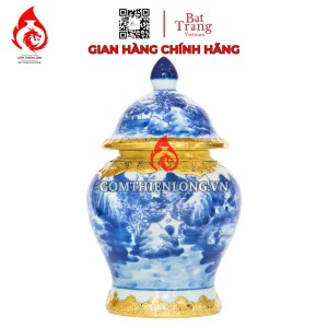 Chóe Thờ Bát Tràng Men Lam Bọc Đồng Vẽ Sơn Thủy 230242