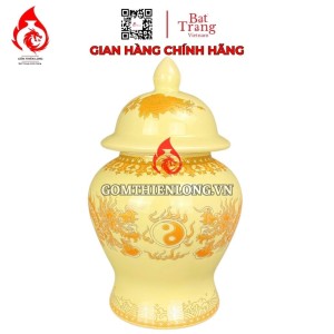 Chóe Thờ Bát Tràng Màu Men Vàng Vẽ Ánh Kim Long Chầu Nguyệt 230244