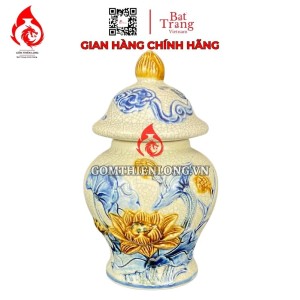 Chóe Thờ Bát Tràng Men Rạn Đắp Nổi Hoa Sen 230231S