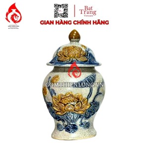 Chóe Thờ Bát Tràng Men Rạn Đắp Nổi Hoa Sen 230233S