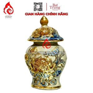 Chóe Thờ Bát Tràng Men Rạn Đắp Nổi Vẽ Vàng Hoa Sen 230234