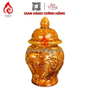 Chóe Thờ Bát Tràng Men Vàng Hoàng Thổ Đắp Nổi Hoa Sen 230250