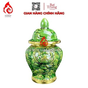 Chóe Thờ Bát Tràng Men Vàng Hoàng Thổ Đắp Nổi Hoa Sen 230250