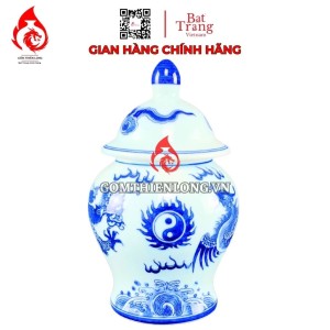 Chóe Thờ Bát Tràng Men Lam Ngọc Vẽ Rồng Phượng 231106