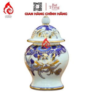 Chóe Thờ Bát Tràng Men Lam Vẽ Vàng Hoa Sen 230240