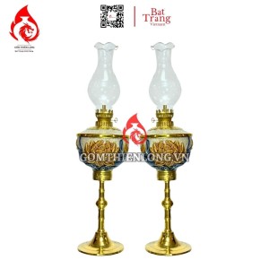 Đèn Dầu Bát Tràng Men Rạn Hoa Sen Chân Đồng 230136