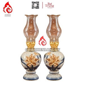 Đèn Dầu Bát Tràng Men Rạn Hoa Sen 230132