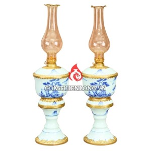 Đèn Dầu Thờ Bát Tràng Cỡ Đại Bát Cây Men Lam Sơn Thủy 230156