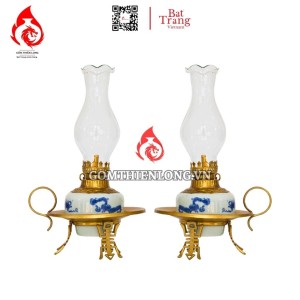 Đèn Dầu Thờ Bát Tràng Chân Đĩa Men Lam Vẽ Cổ Đồ 230188