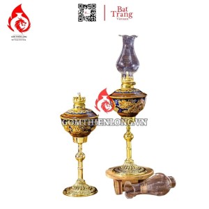 Đèn Dầu Thờ Bát Tràng Chân Đồng Khắc Nổi Long Chầu Nguyệt 230148