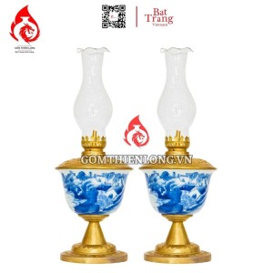 Đèn Dầu Thờ Bát Tràng Cỡ Lớn Chân Thấp Men Lam 230191