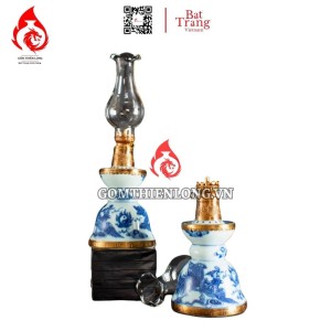 Đèn Dầu Thờ Bát Tràng Dáng Tháp Vẽ Rồng Phượng 230227