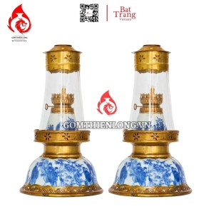Đèn Dầu Thờ Bát Tràng Dáng Tháp Men Lam Vẽ Trúc Lâm Thất Hiền 230190