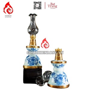 Đèn Dầu Thờ Bát Tràng Dáng Tháp Vẽ Sen 230226
