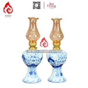 Đèn Dầu Thờ Bát Tràng Men Lam Hoa Sen 230151