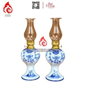 Đèn Dầu Thờ Bát Tràng Men Lam Ngọc Vẽ Hoa Sen 230153