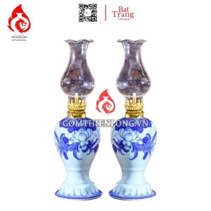 Đèn Dầu Thờ Bát Tràng Men Lam Hoa Sen 230141