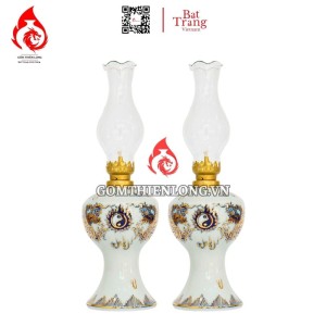 Đèn Dầu Thờ Bát Tràng Men Lam Vẽ Vàng Long Chầu Nguyệt 230181