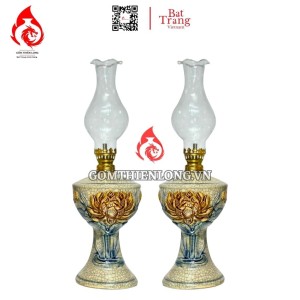 Đèn Dầu Thờ Bát Tràng Chân Váy Đắp Nổi Hoa Sen 230137