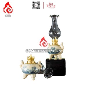 Đèn Dầu Thờ Bát Tràng 3 Chân Men Rạn Vẽ Sơn Thủy 230192