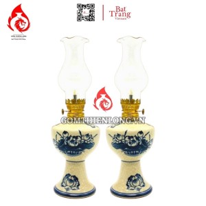 Đèn Dầu Thờ Bát Tràng Men Rạn Vẽ Hoa Sen 230167