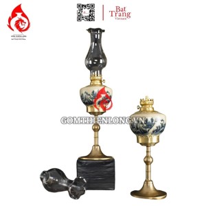 Đèn Dầu Thờ Bát Tràng Men Rạn Vai Vuông Vẽ Sơn Thủy 230206