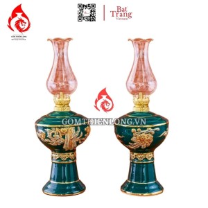 Đèn Dầu Thờ Bát Tràng Men Xanh Lục Bảo Vẽ Vàng 230177