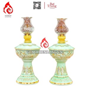 Đèn Dầu Thờ Bát Tràng Men Xanh Ngọc Bích Vẽ Vàng 230172