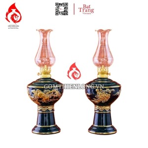Đèn Dầu Thờ Bát Tràng Men Xanh Tím Vẽ Vàng 230175